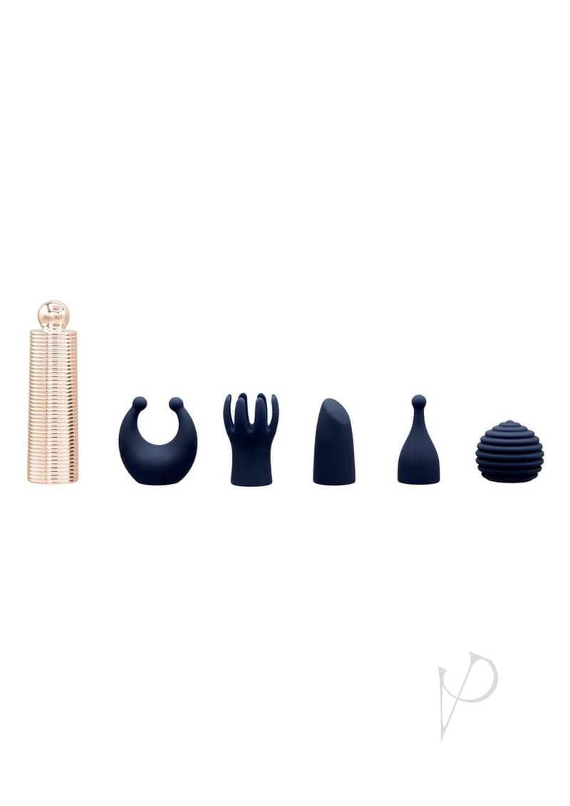 Pillow Talk Secrets Desires Rechargeable Silicone Bullet Set (6 Piece) - Navy Blue/Rose Gold