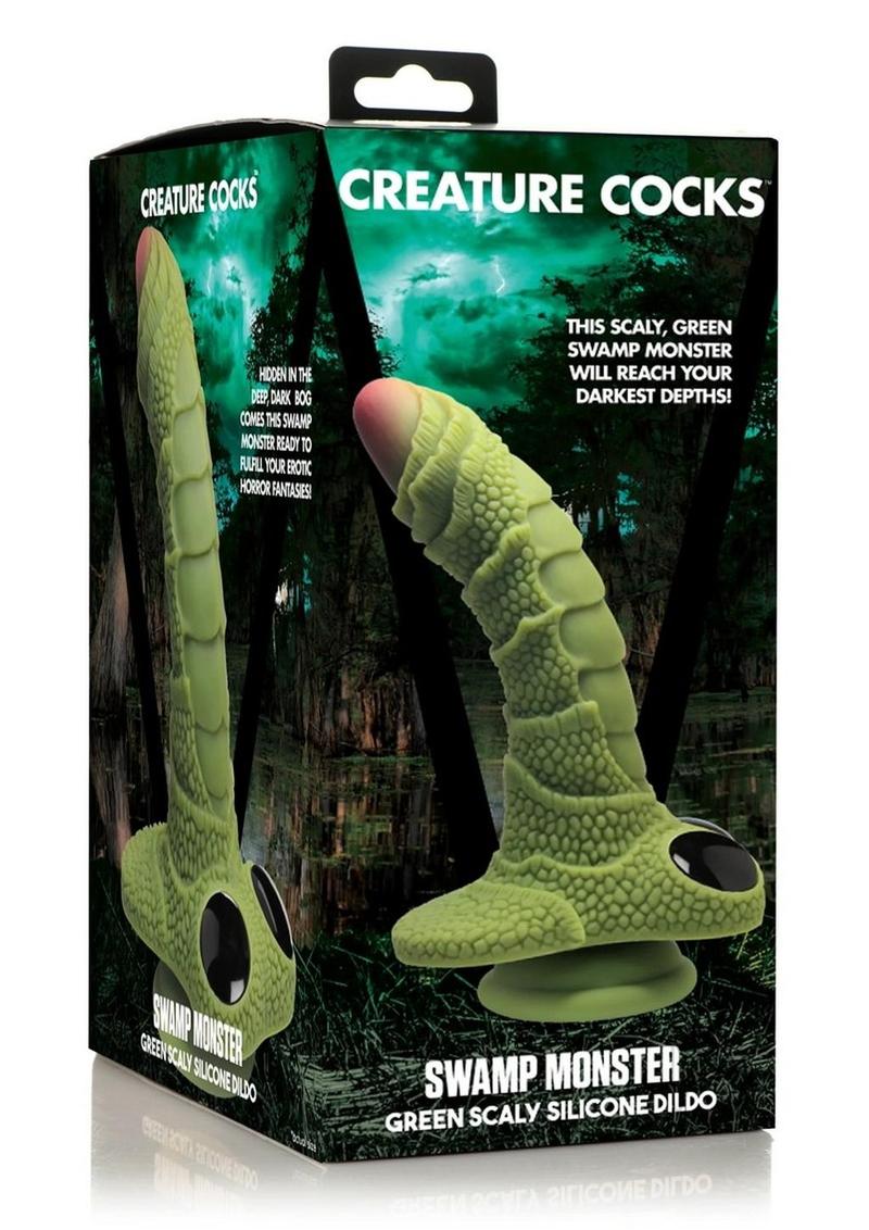 Creature Cocks Swamp Monster Scaly Silicone Dildo - Green/Black