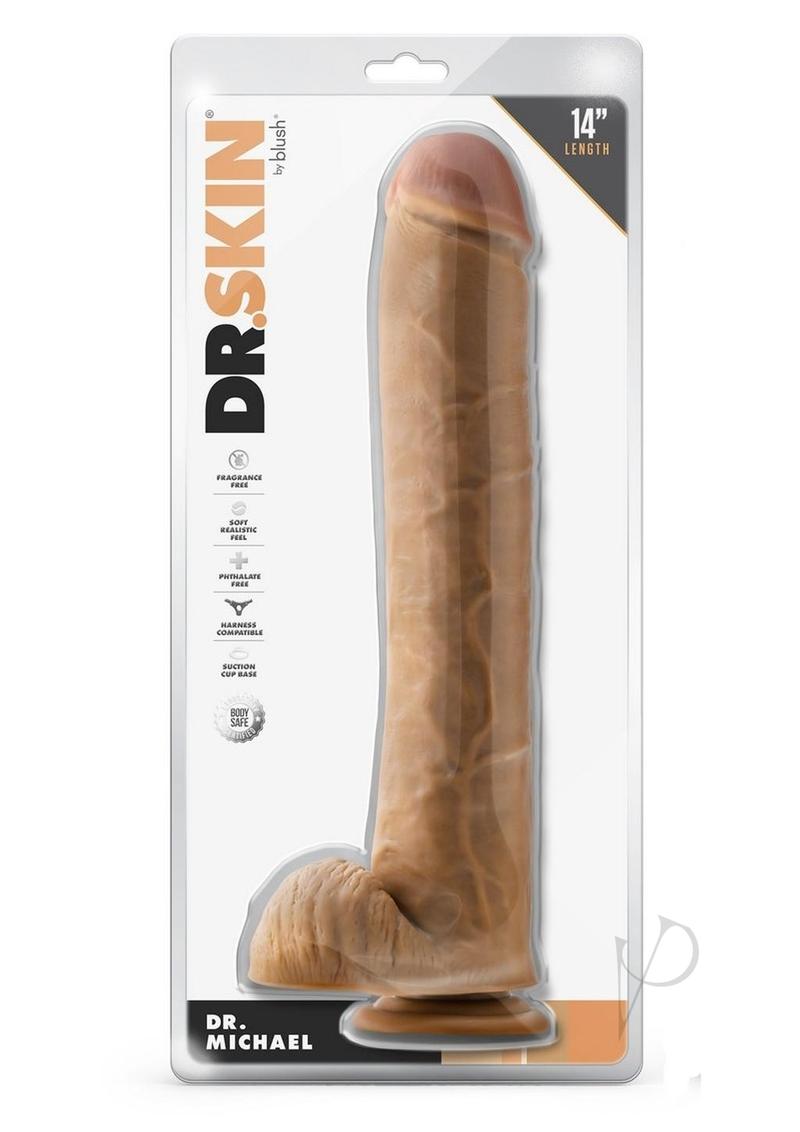 Dr. Skin Silver Collection Dr. Michael Dildo with Balls and Suction Cup 14in - Caramel