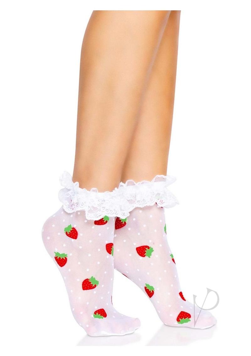 Leg Avenue Strawberry Polka Dot Ruffle Top Anklets - OS - White/Red