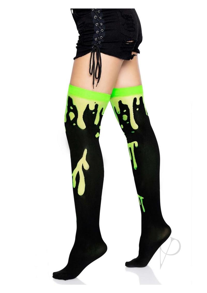Leg Avenue Splatter Thigh Highs - OS - Green
