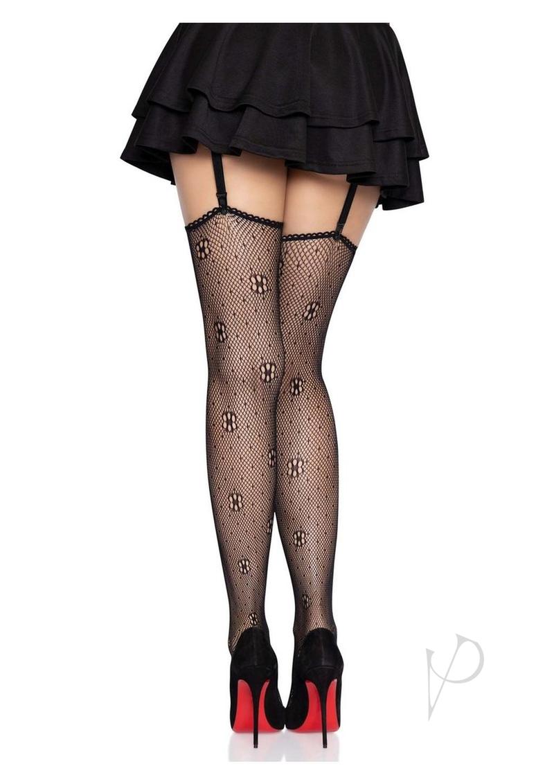 Leg Avenue Daisy Dot Fishnet Stockings with Scalloped Top - OS - Black