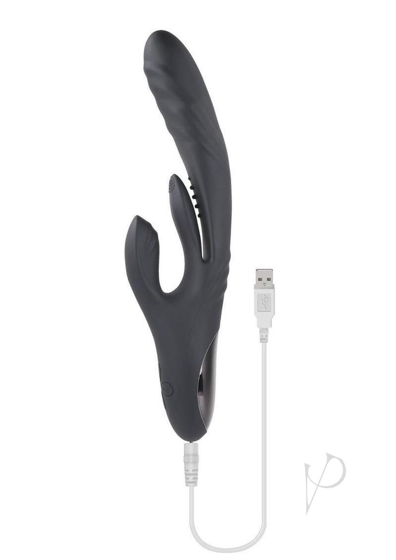 Playboy Rapid Rabbit Rechargeable Silicone Triple Stimulation Vibrator - Black