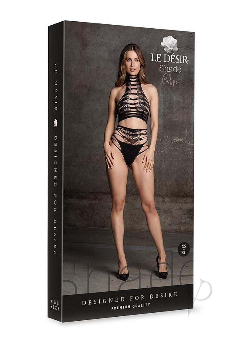 Le Desir Shade Carpo XLVI Two Piece with Turtleneck, Crop Top and Pantie - O/S - Black