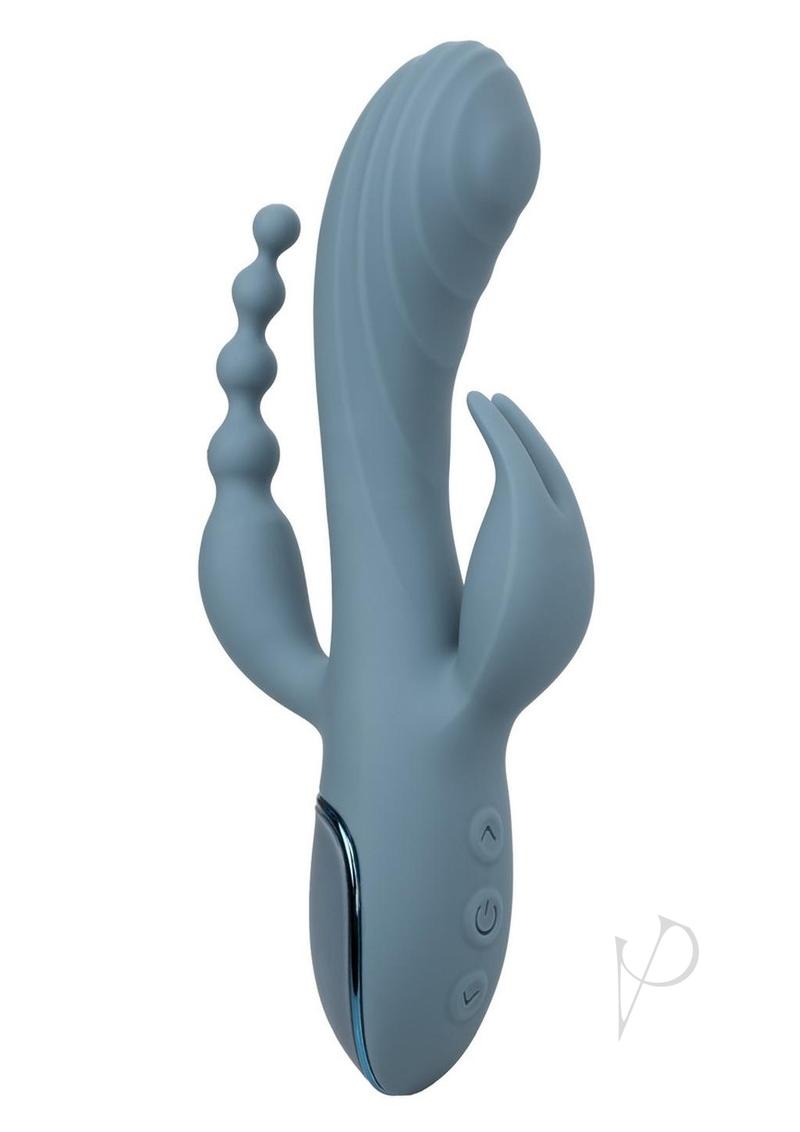 III Triple Ecstasy Rechargeable Silicone Stimulating Triple Vibrator - Blue