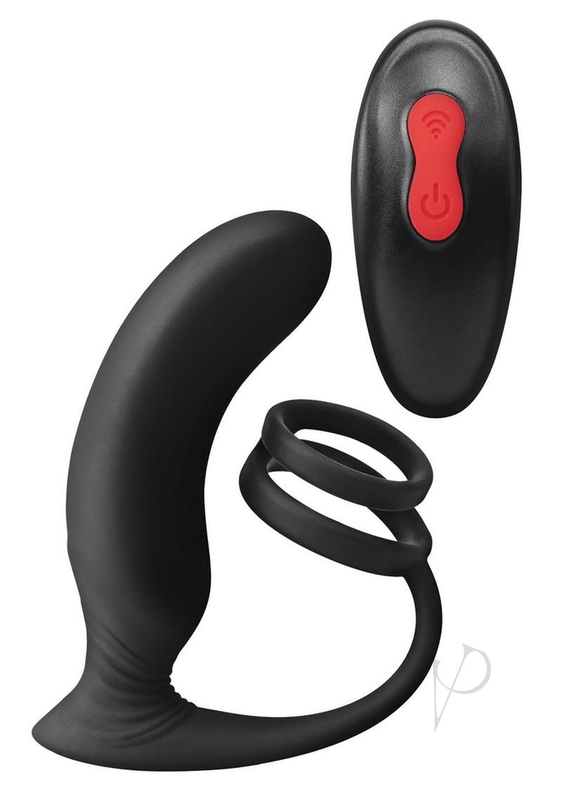 Envy Toys Thumbs Up Rechargeable Silicone P-Spot Vibrator and Dual Stamina Ring with Remote Control - Black
