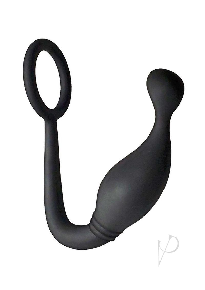 Butts Up P-Spot Pleasure Silicone Cock Ring with Anal Plug - Black