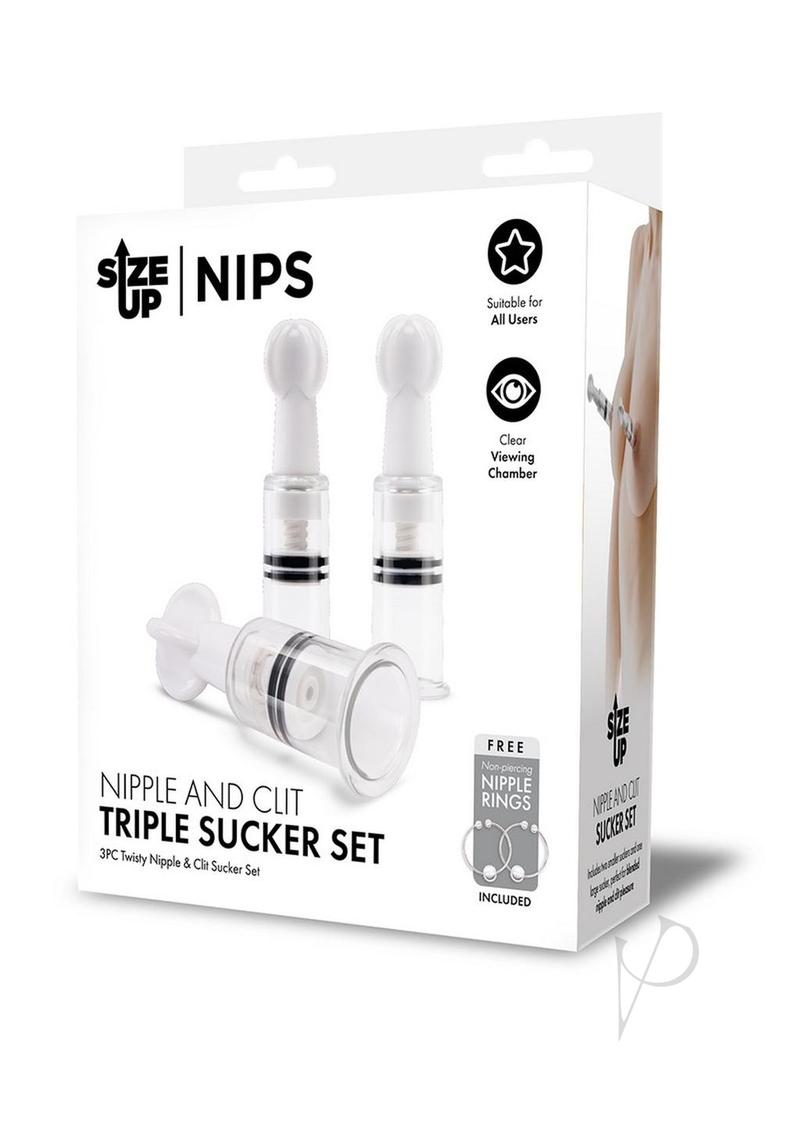 Size Up Nipple and Clit Triple Sucker Set - Clear/Black