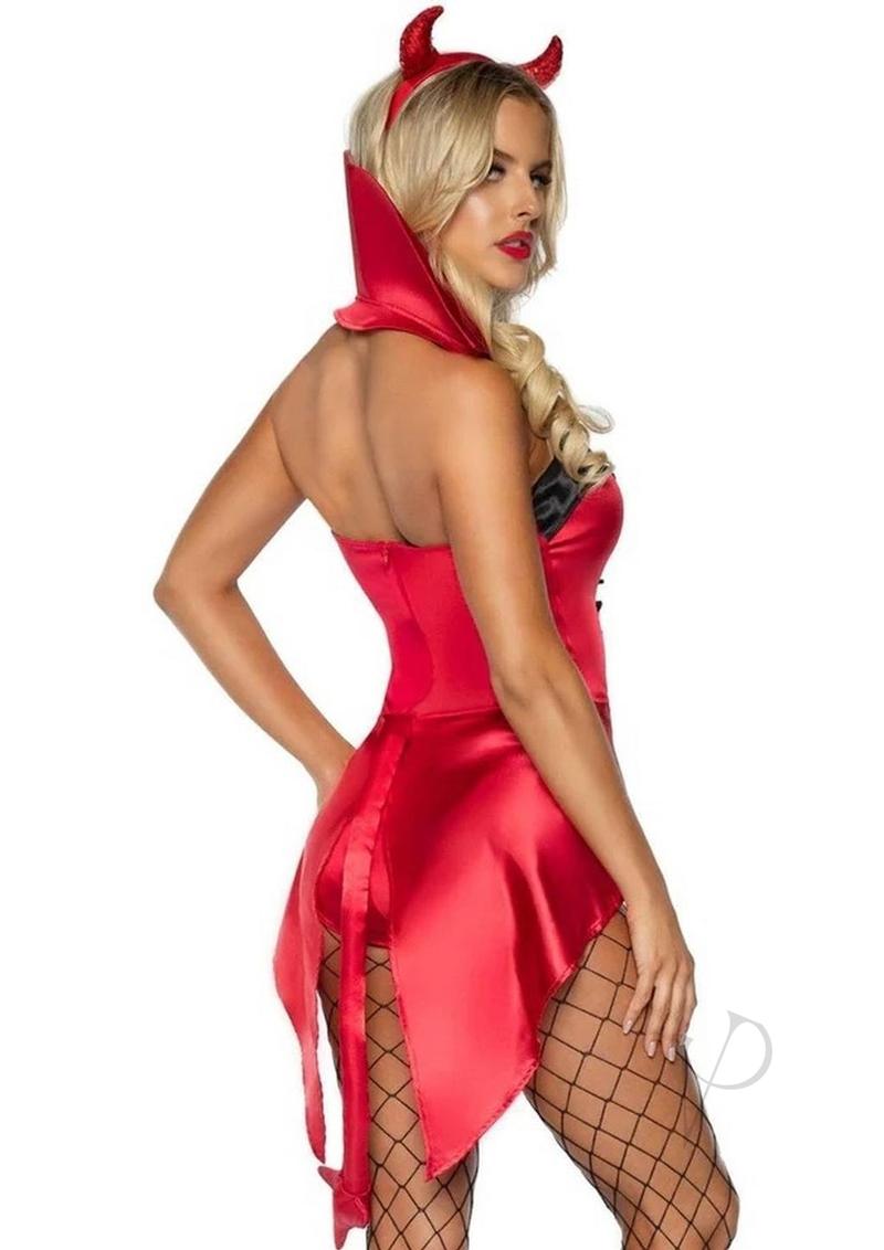 Leg Avenue Devilish Darling Tux and Tails Bodysuit with Stay Up Collar, Pin-On Devil Tail, and Sequin Devil Horn Headband (3 Piece) - Medium - Red