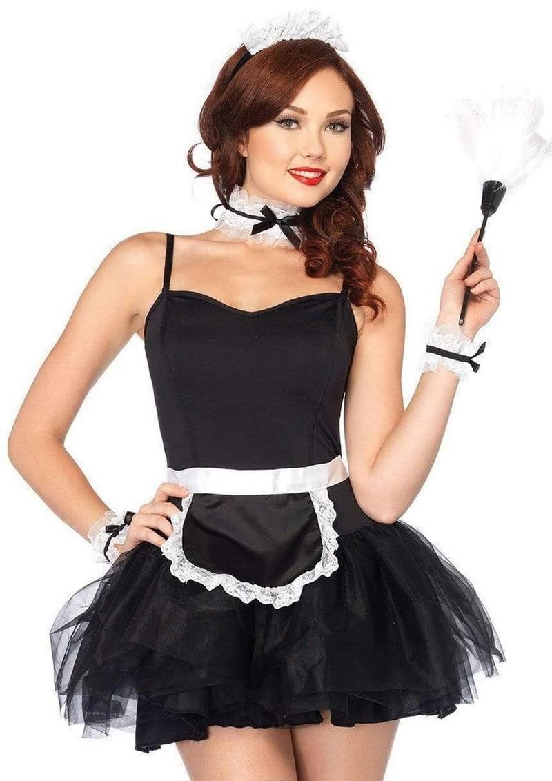 Leg Avenue French Maid Kit, Apron, Neck Piece, Wrist Cuffs, and Headband (4 Piece) - O/S - Black/White