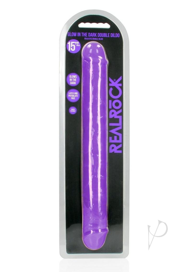 RealRock Double Dong Glow in the Dark Dildo 15in - Purple