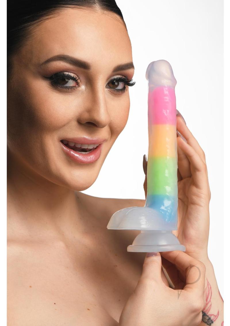 Lollicock Glow in the Dark Rainbow Silicone Dildo with Balls 7in