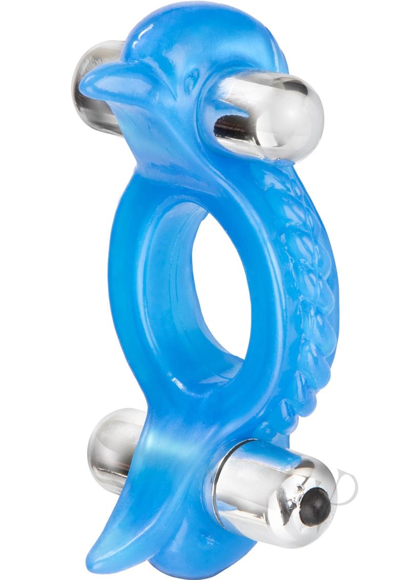 Double Dolphin Vibrating Cock Ring with Clitoral Stimulation - Blue