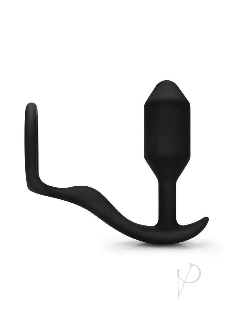 B-Vibe Snug and Tug Silicone Cock Ring with Anal Plug - Black