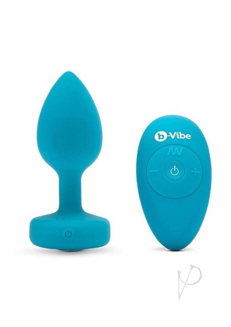 B-Vibe Vibrating Jewel Plug Rechargeable Silicone Anal Plug with Remote Control - Small/Medium - Teal