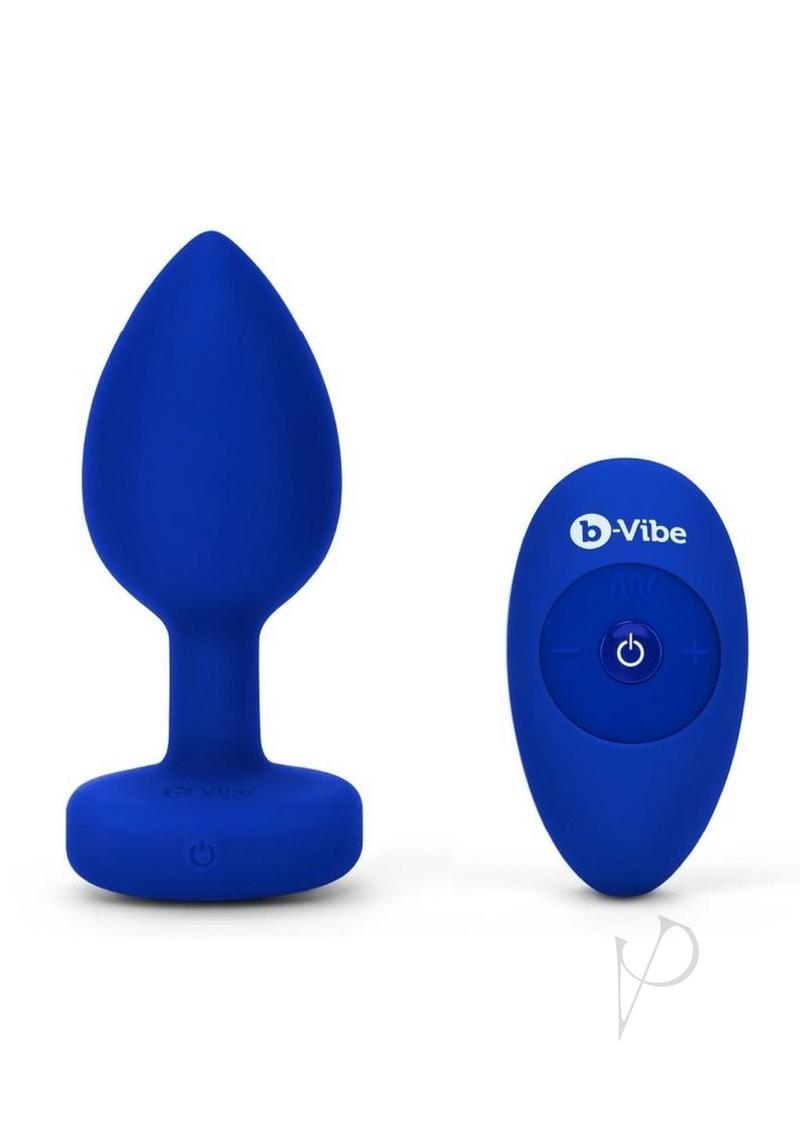 B-Vibe Vibrating Jewel Plug Rechargeable Silicone Anal Plug with Remote Control - Large/XLarge - Navy Blue
