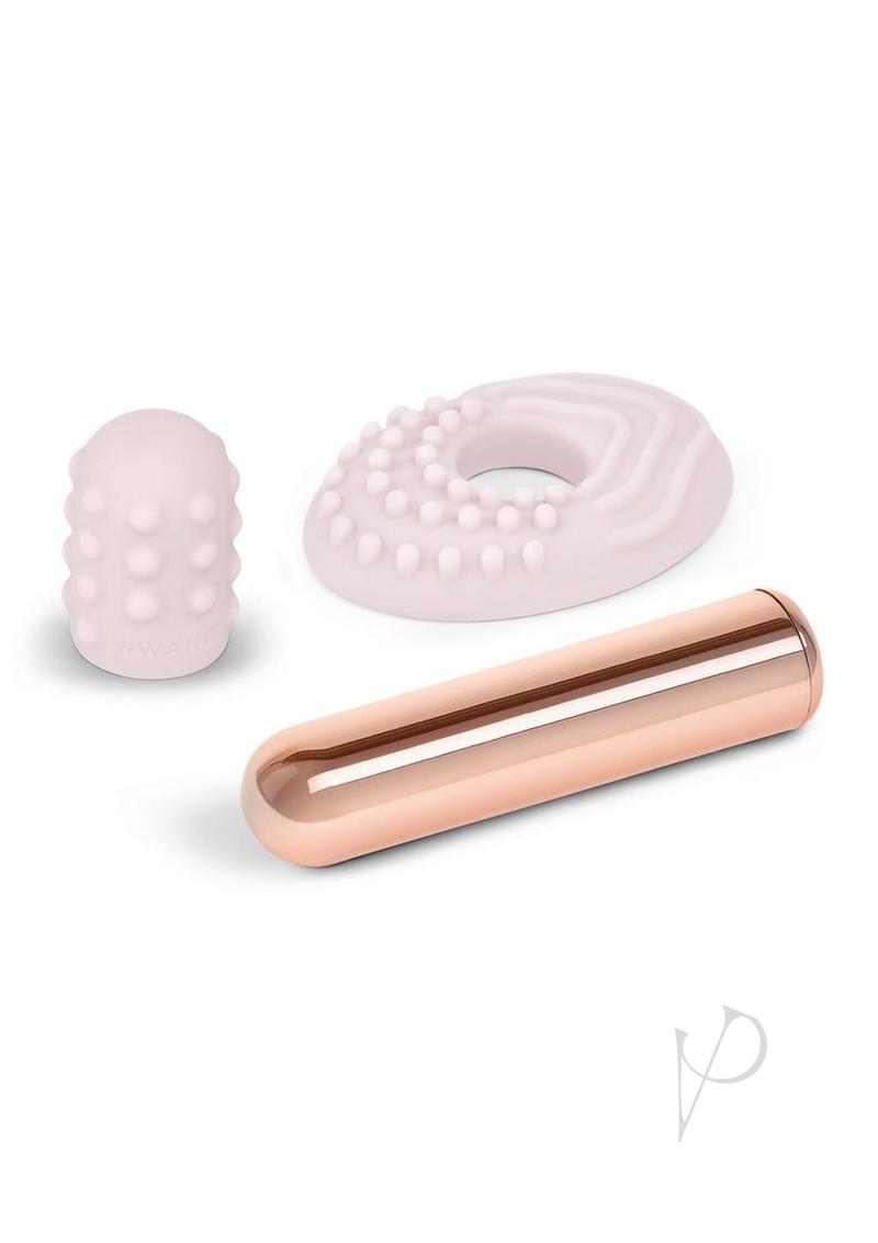 Le Wand Bullet Rechargeable Vibrator with Textured Silicone Sleeve and Ring - Rose Gold