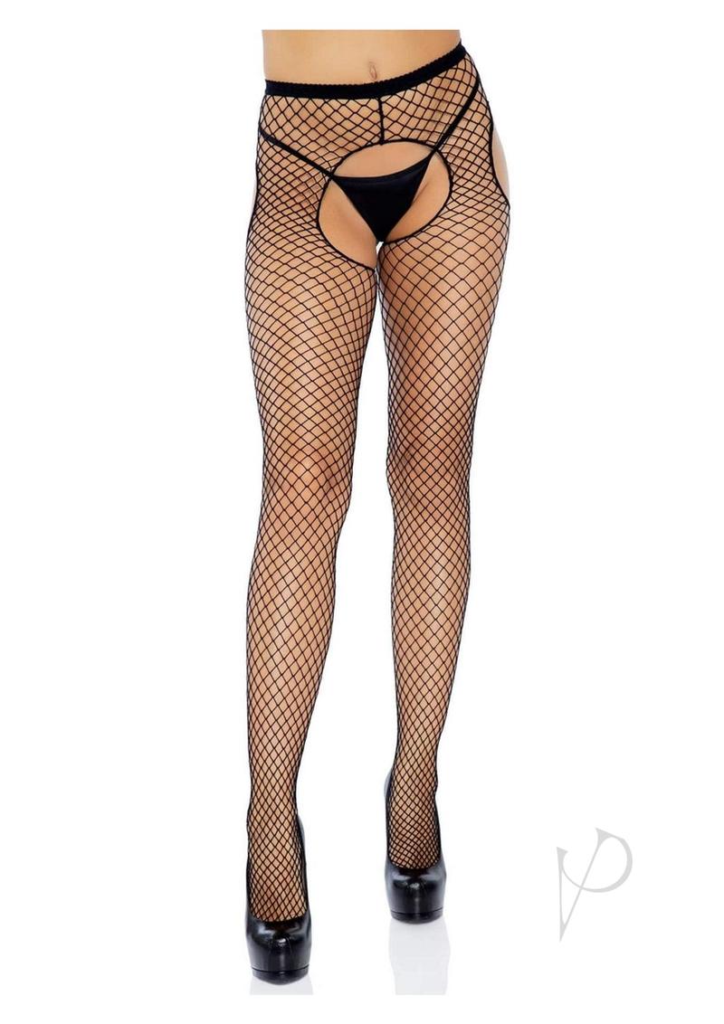 Leg Avenue Industrial Net Garterbelt Pantyhose - O/S - Black