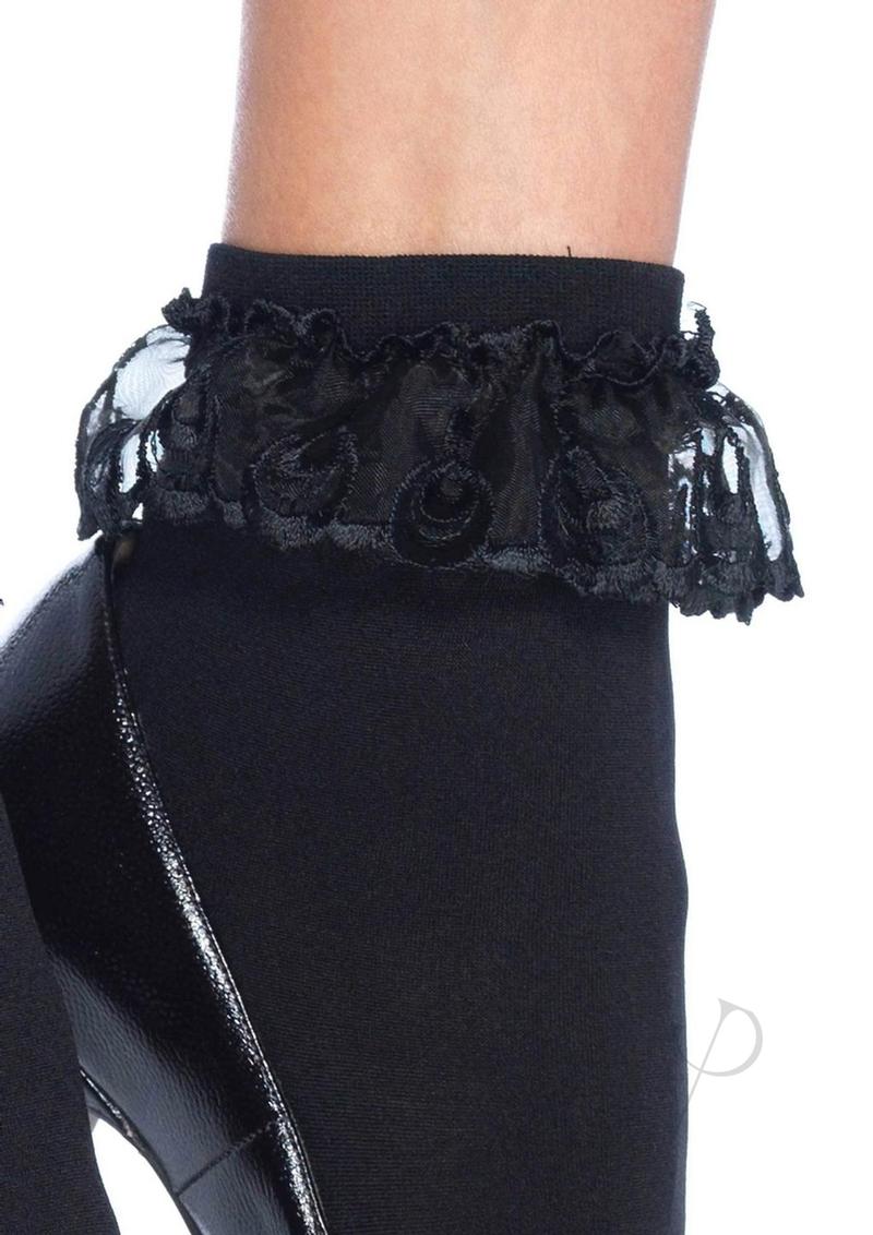 Leg Avenue Anklet with Lace Ruffle - OS - Black