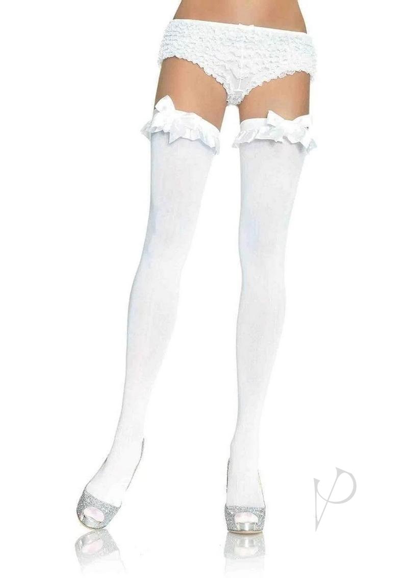 Leg Avenue Nylon Over The Knee with Ruffle Bow - O/S - White