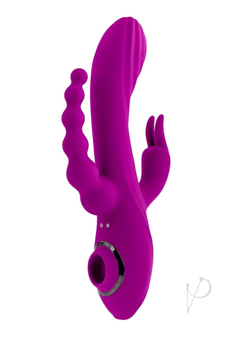 Fourgasm Rechargeable Silicone Triple Stimulation Rabbit Vibrator - Purple