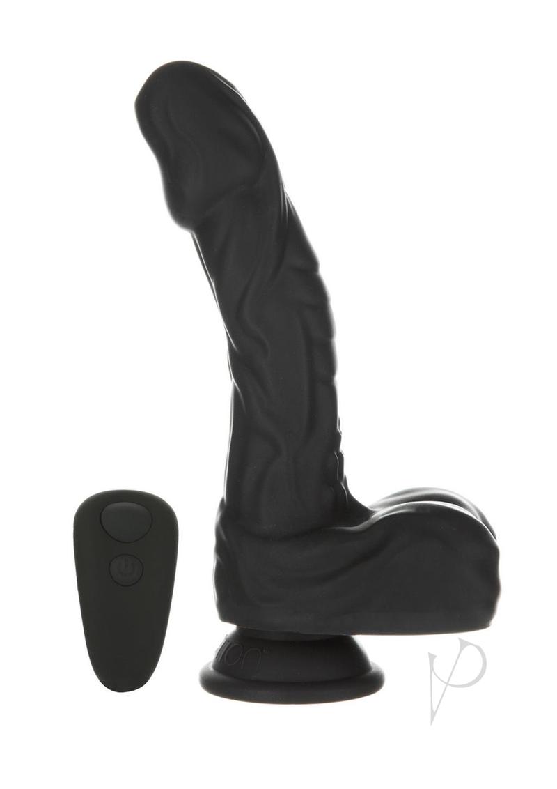 Naked Addiction Rotating and Thrusting Vibrating Rechargeable Silicone Dong with Remote Control - Black