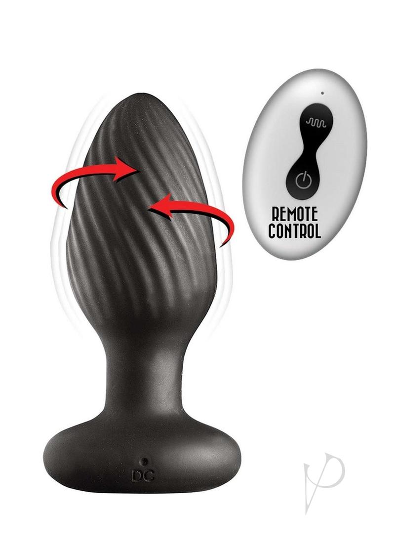Ass-Sation Vibrating and Rotating Rechargeable Silicone Anal Plug with Remote Control - Black