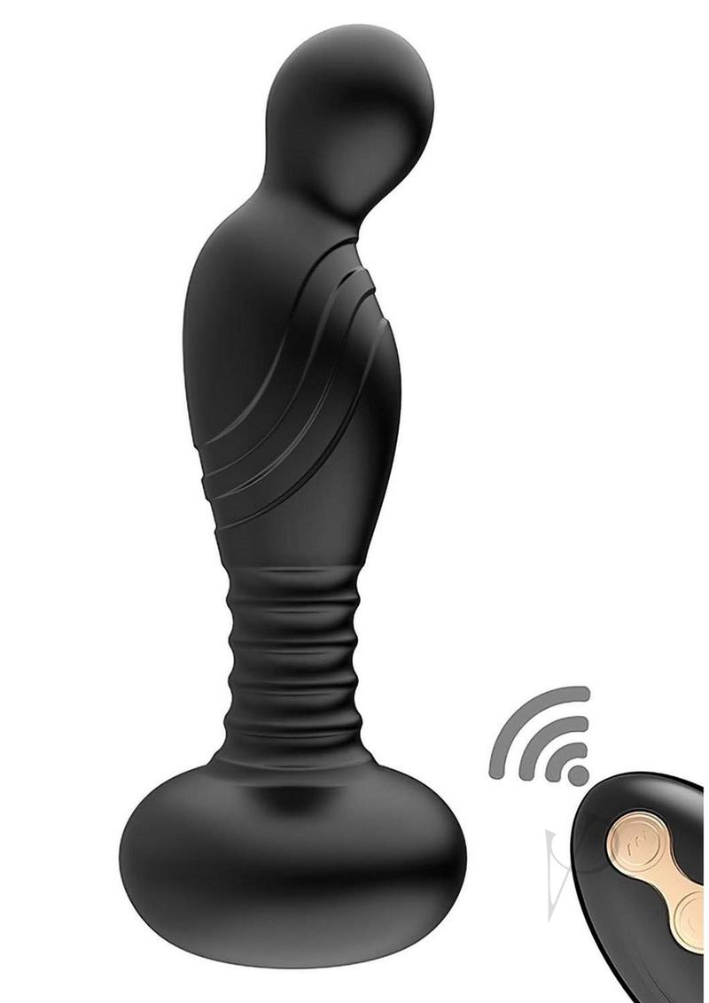 Ass-Sation Vibrating Rechargeable Silicone P-Spot Plug with Remote Control - Black