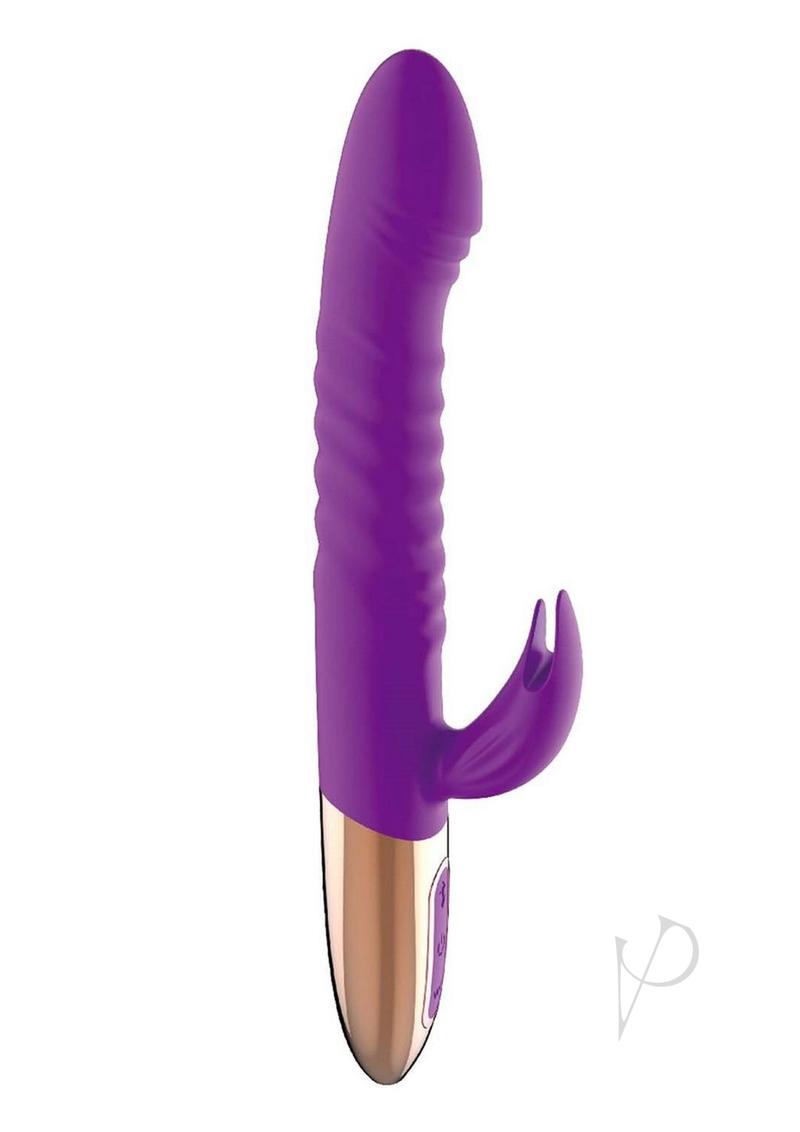 Goddess Thrusting Delight Rechargeable Silicone Rabbit Vibrator - Purple