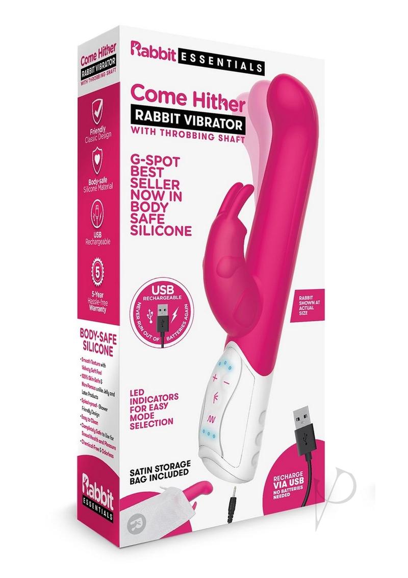 Rabbit Essentials Silicone Rechargeable Come Hither G-Spot Rabbit - Hot Pink