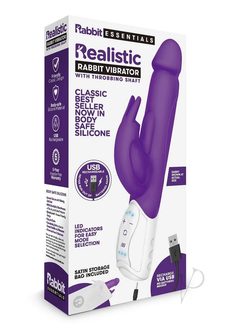 Rabbit Essentials Rechargeable Silicone Realistic Rabbit - Purple