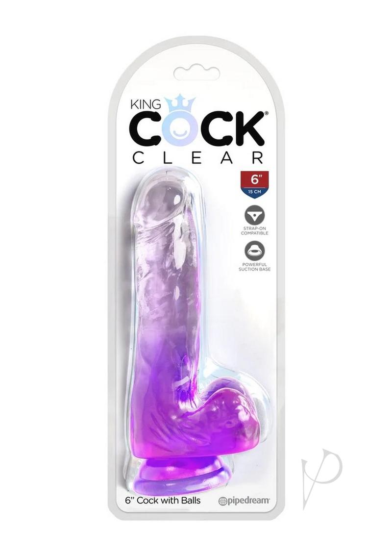 King Cock Clear Dildo with Balls 6in - Purple