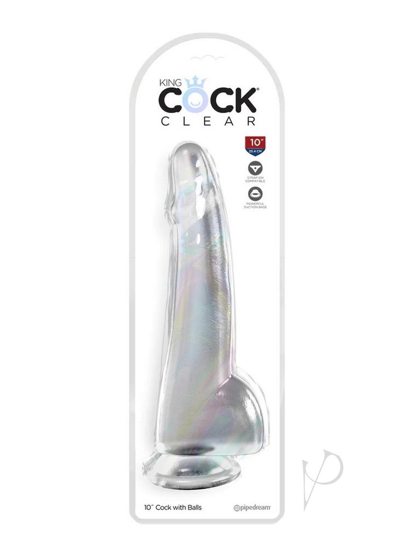 King Cock Clear Dildo with Balls 10in - Clear