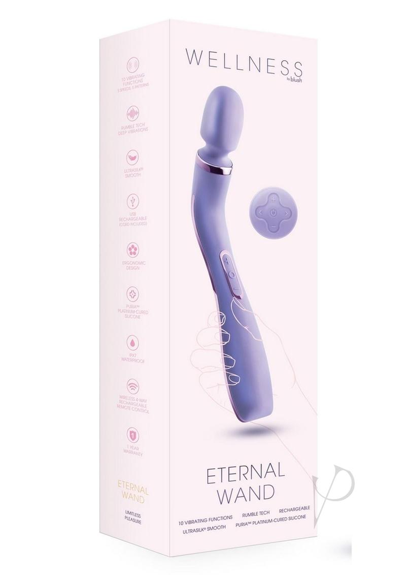 Wellness Eternal Wand Rechargeable Silicone Vibrating Wand with Remote - Lavender