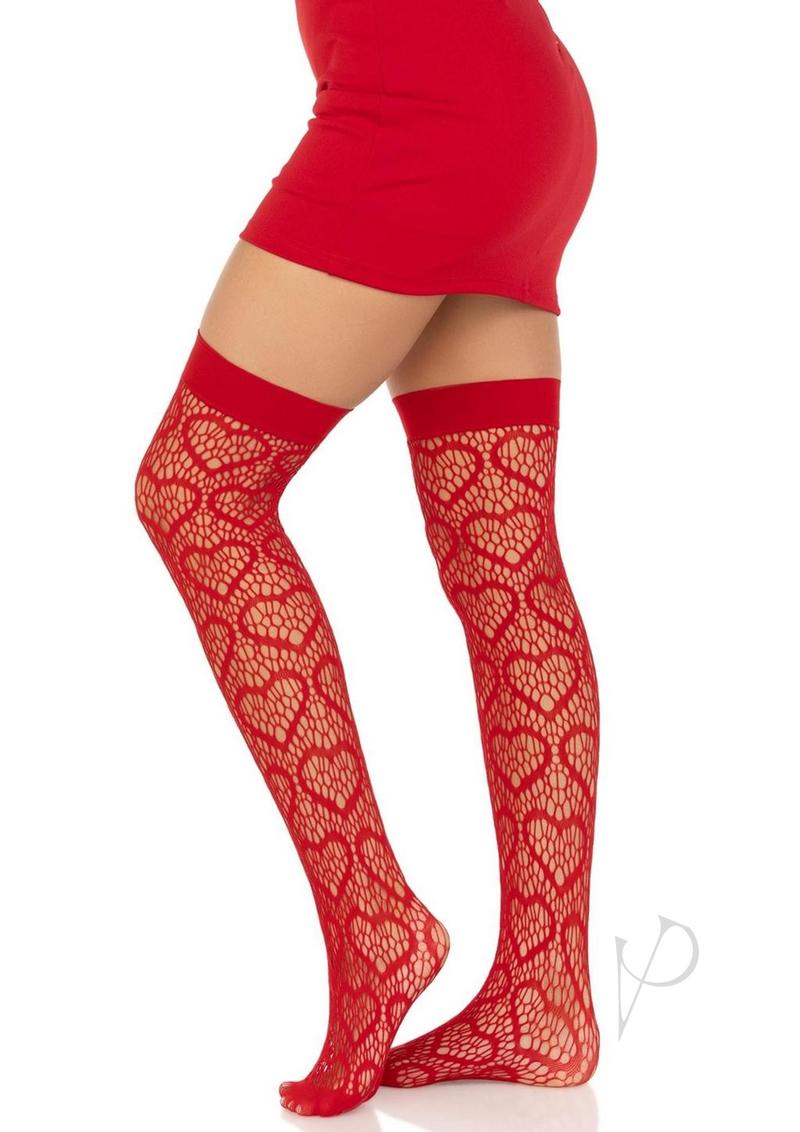 Leg Avenue Heart Net Thigh Highs - OS - Red