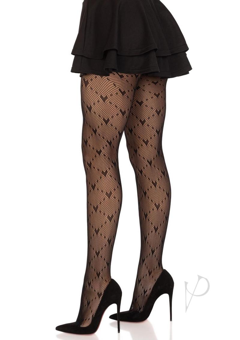 Leg Avenue Love Struck Heart Net Tights - OS - Black