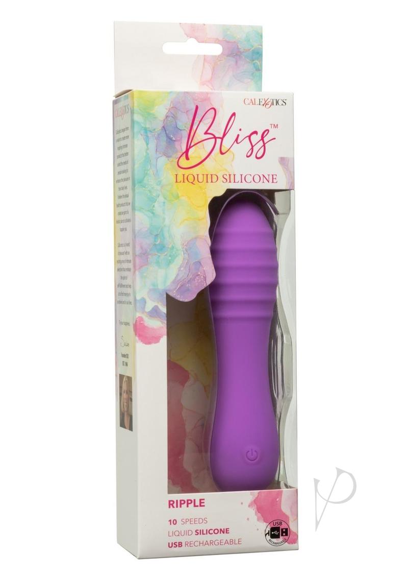 Bliss Liquid Silicone Ripple Rechargeable Vibrator with Clitoral Stimulator - Purple