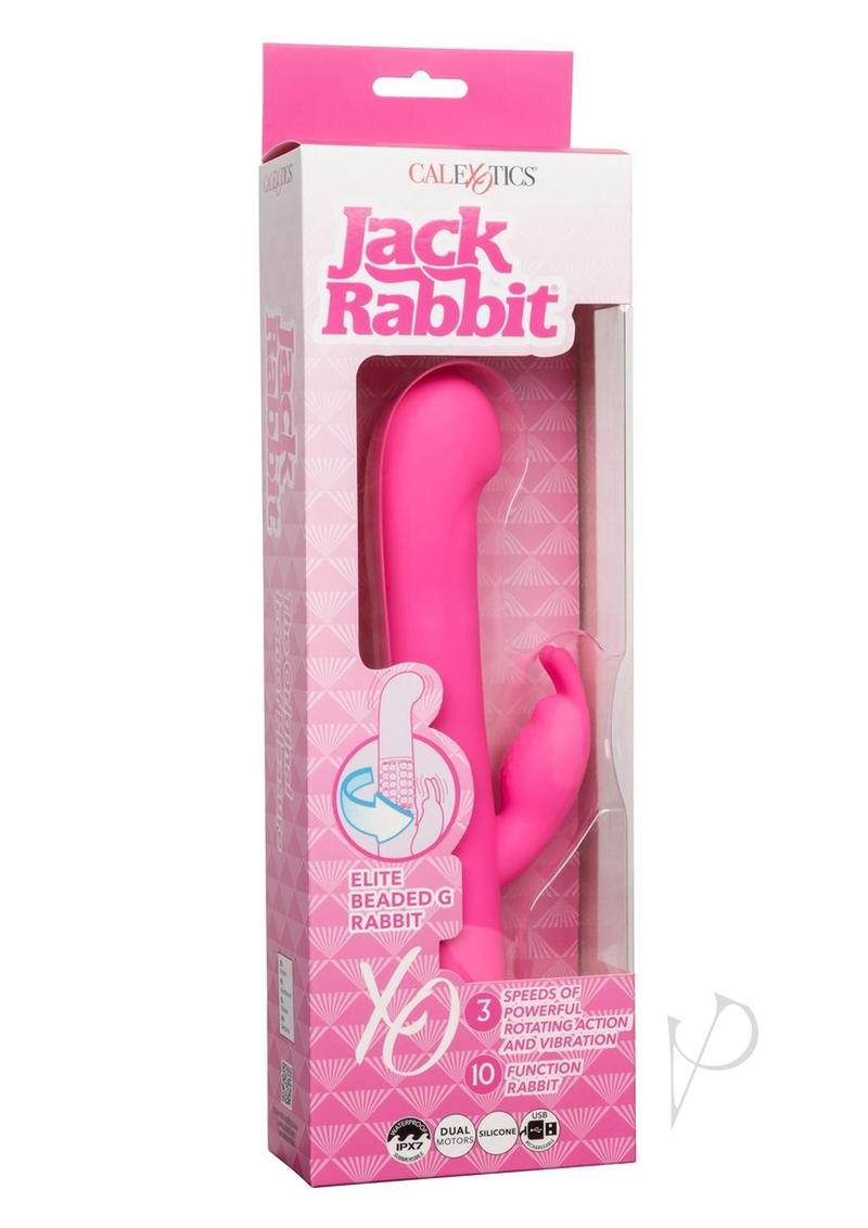 Jack Rabbit Elite Beaded G Rabbit Silicone Rechargeable Vibrator with Clitoral Stimulator - Pink