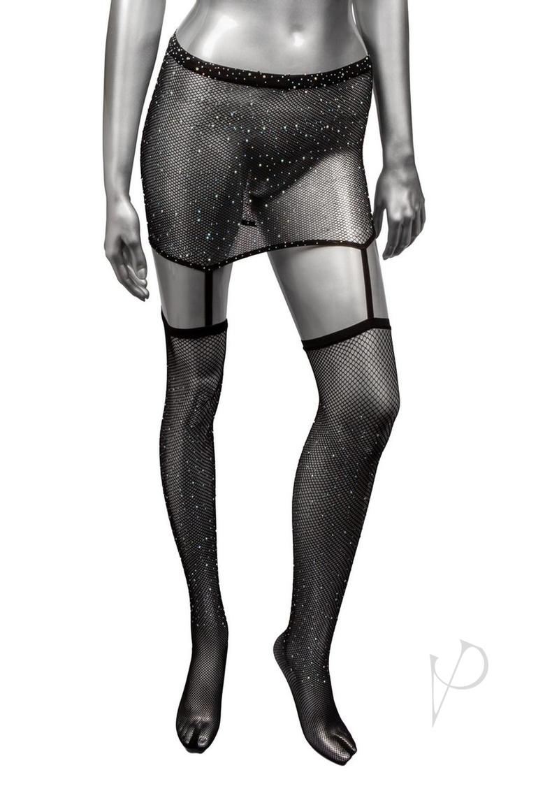 Radiance One Piece Garter Skirt with Thigh Highs - OS - Black