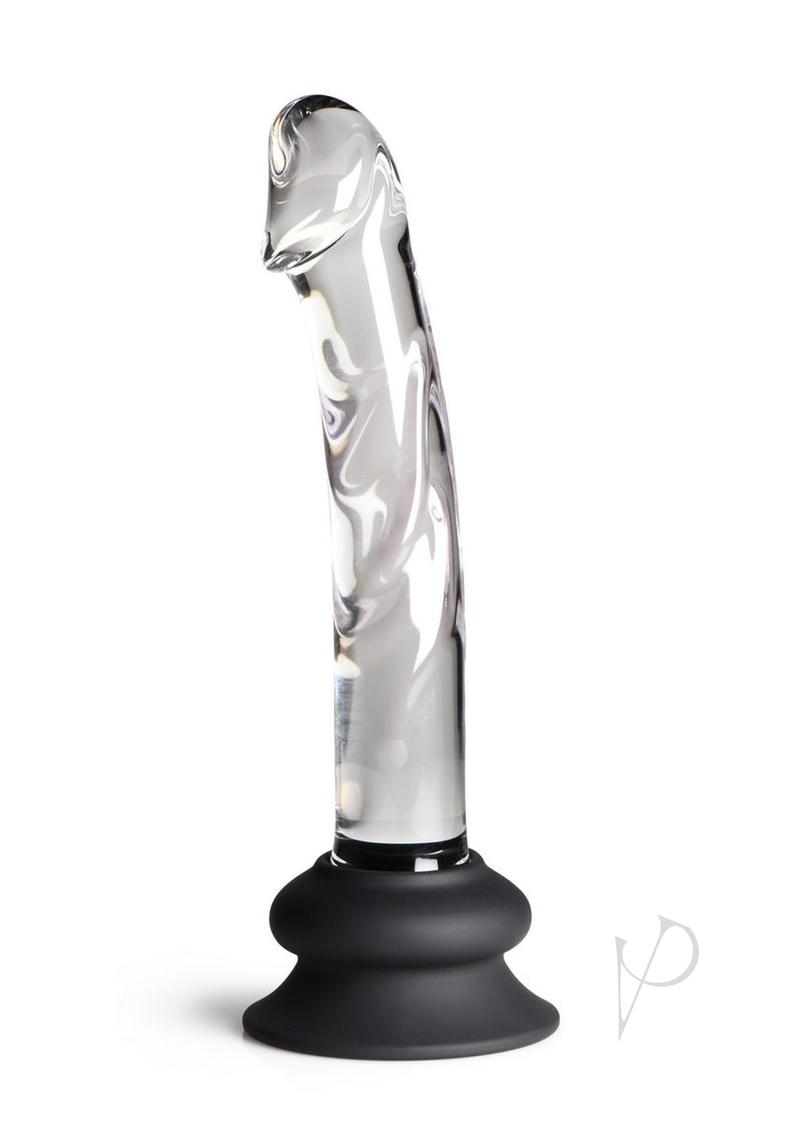 Pleasure Crystals Glass Dildo with Silicone Base 7in - Clear/Black