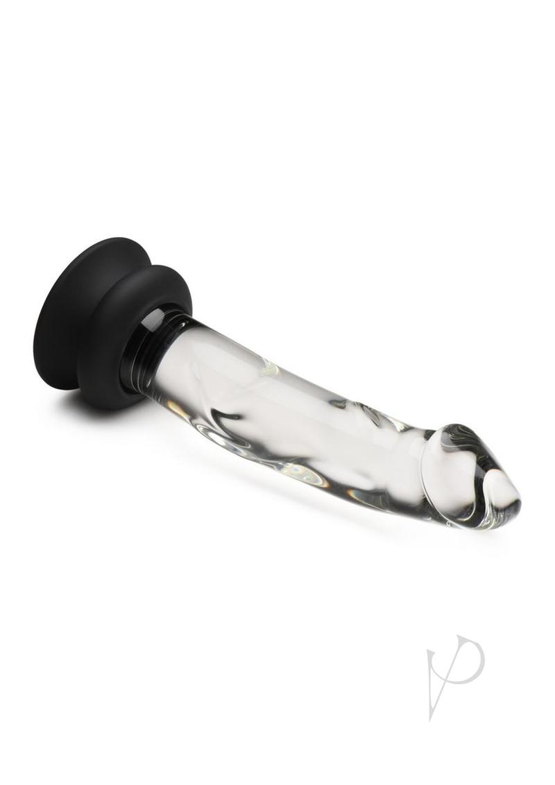 Pleasure Crystals Glass Dildo with Silicone Base 7.6in - Clear/Black