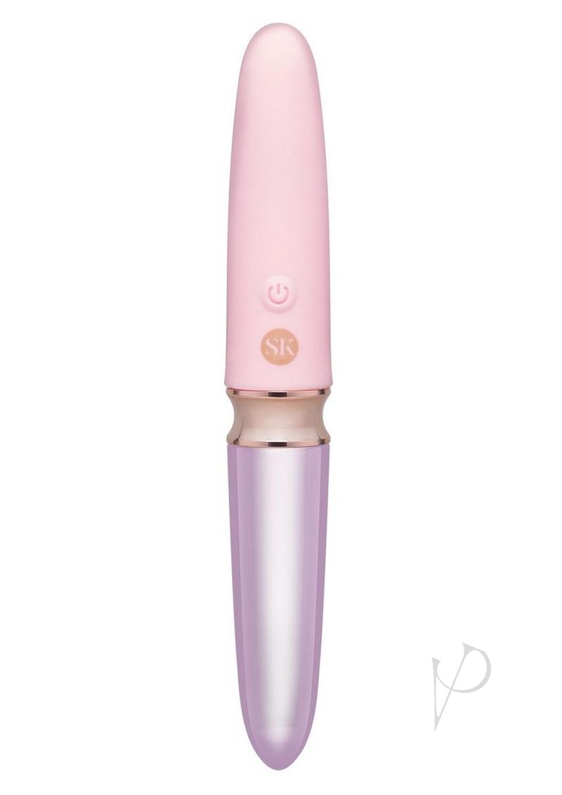 Secret Kisses Glass Lipstick Rechargeable Silicone Dual End Vibrator - Pink/Clear