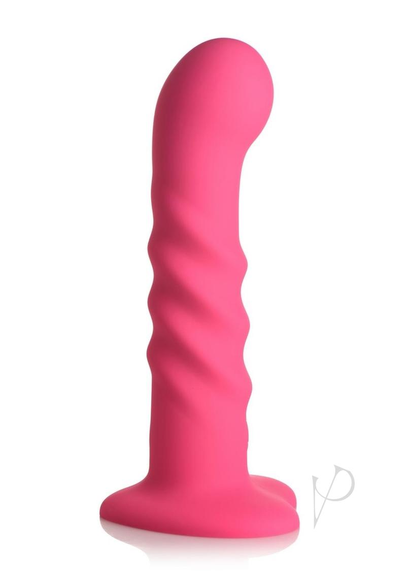 Simply Sweet 21X Vibrating Ribbed Rechargeable Silicone Dildo with Remote Control - Pink