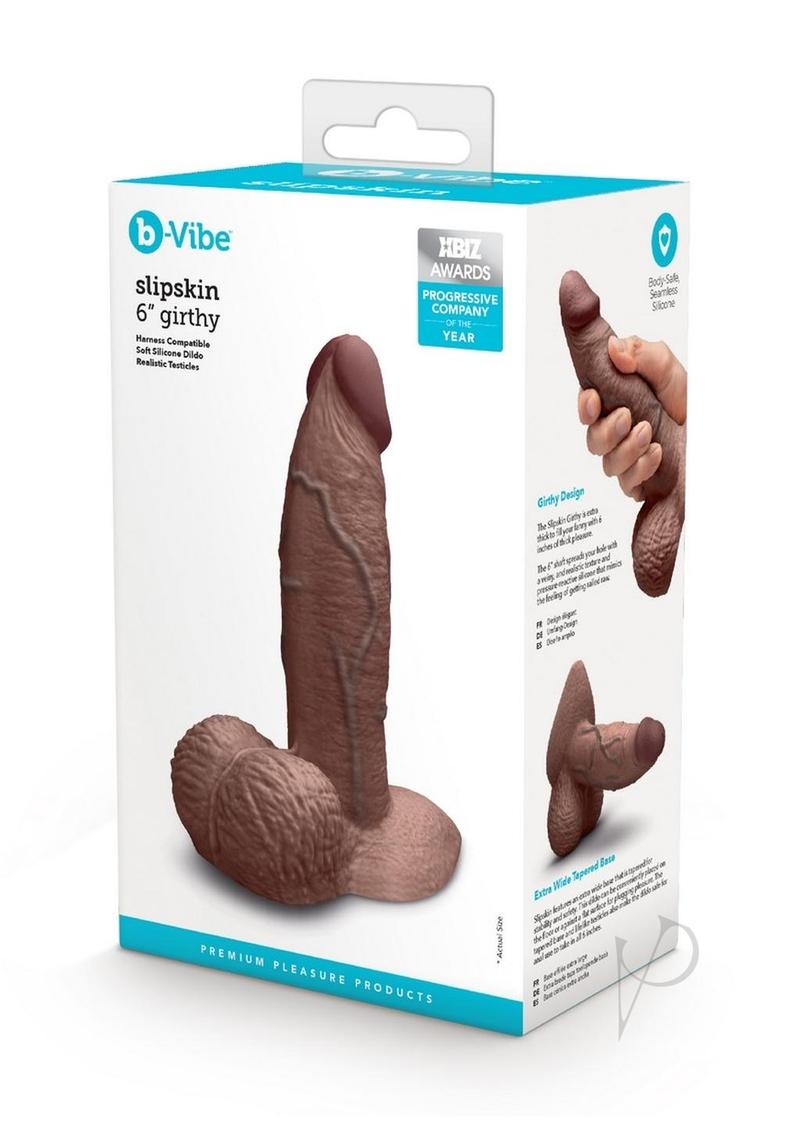 B-Vibe Slipskin Realistic Silicone Girthy Dildo 6in - Chocolate