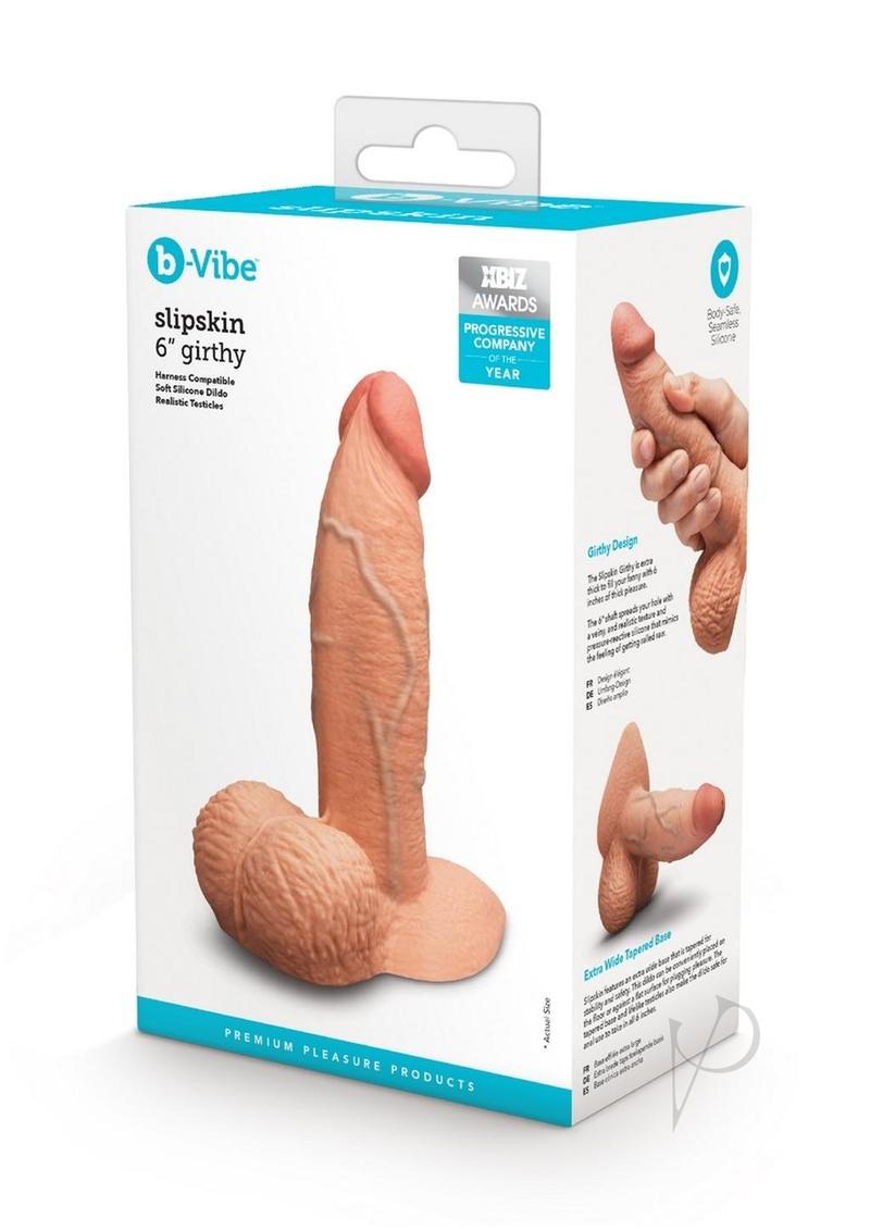 B-Vibe Slipskin Realistic Silicone Girthy Dildo 6in - Caramel