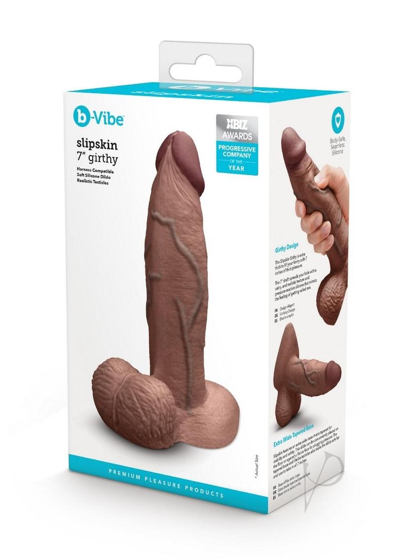 B-Vibe Slipskin Realistic Silicone Girthy Dildo 7in - Chocolate