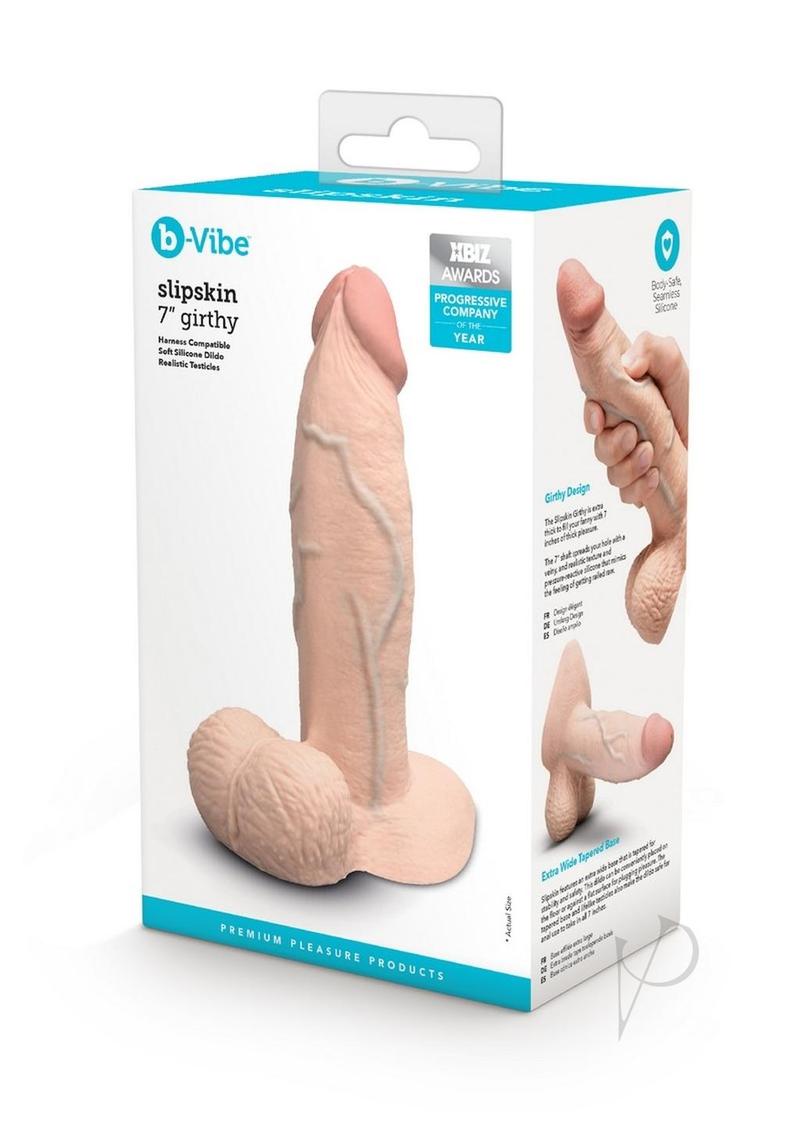 B-Vibe Slipskin Realistic Silicone Girthy Dildo 7in - Vanilla
