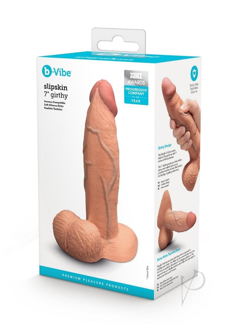 B-Vibe Slipskin Realistic Silicone Girthy Dildo 7in - Caramel