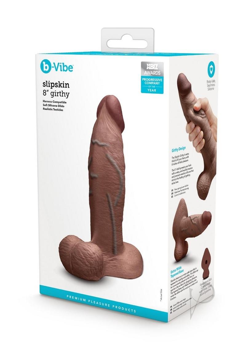 B-Vibe Slipskin Realistic Silicone Girthy Dildo 8in - Chocolate