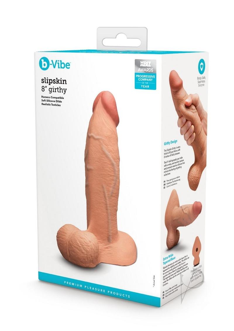 B-Vibe Slipskin Realistic Silicone Girthy Dildo 8in - Caramel